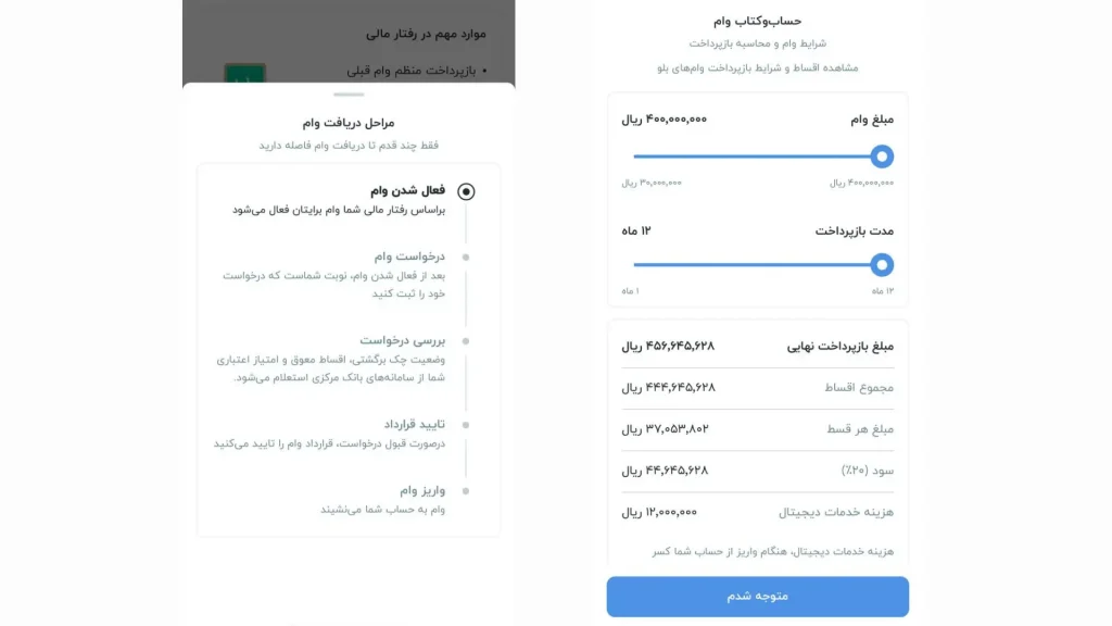 می‌توانید مبلغ تسهیلات و همچنین زمان بازپرداخت را خودتان انتخاب کنید.